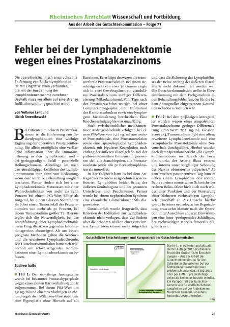 Fehler bei der Lymphadenektomie wegen eines Prostatakarzinoms