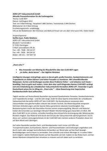 Pressebericht als PDF-Dokument - AERO-LIFT Vakuumtechnik GmbH