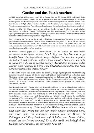 Goethe und das Passivrauchen - Initiative Ärzte gegen ...