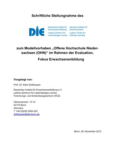 Schriftliche Stellungnahme Des Zum Modellvorhaben Offene