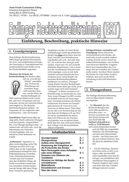 Beschreibung des Erdinger Rechtschreibtrainings - Anne-Frank ...