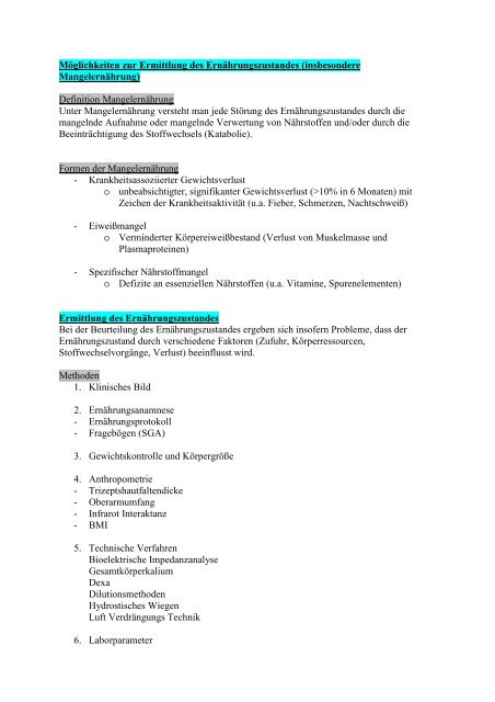 Alarmkriterien für Unterernährung bei Gewichtsverlust 10 Alarmkriterien für Unterernährung bei Gewichtsverlust 10