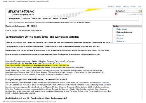 Ernst & Young Schweiz - «entrepreneurs Of The Year® 2008»: Die ...