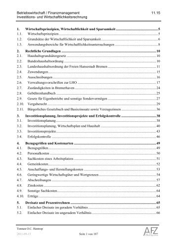und Wirtschaftlichkeitsrechnung - AFZ - Bremen