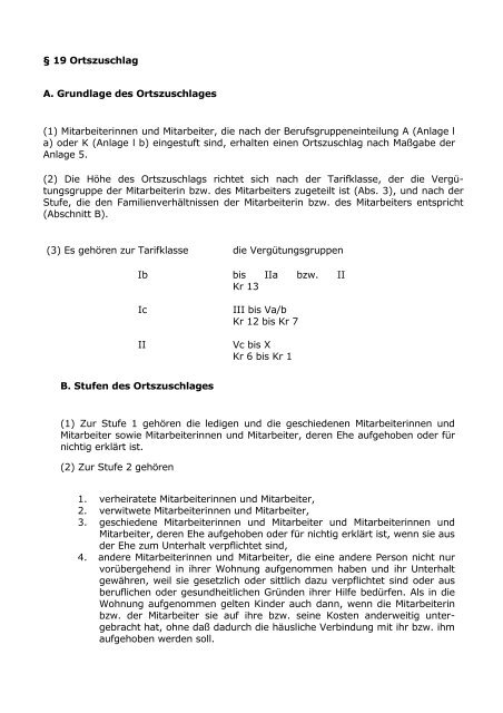 § 19 Ortszuschlag A. Grundlage des Ortszuschlages (1 ...