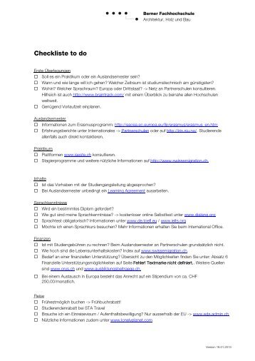 Checkliste "to do" - AHB - Berner Fachhochschule