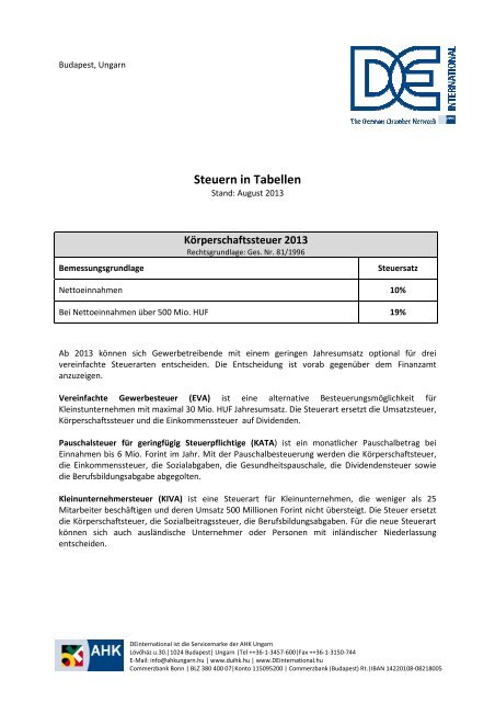Steuern in Ungarn 2013 - Deutsch-Ungarische Industrie- und ...