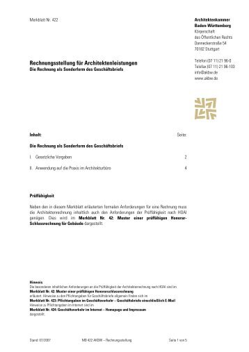 Rechnungsstellung für Architektenleistungen - Architektenkammer ...