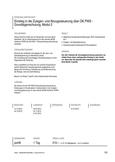 SEMINARPROGRAMM 2. HALBJAHR 2013 - AKDB