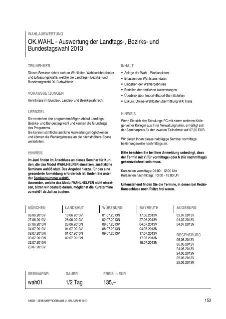 SEMINARPROGRAMM 2. HALBJAHR 2013 - AKDB