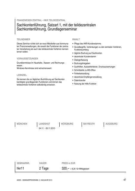 SEMINARPROGRAMM 2. HALBJAHR 2013 - AKDB