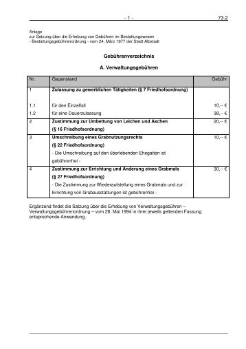 Bestattungsgebührenordnung - Gebührenvereichnis - in Albstadt