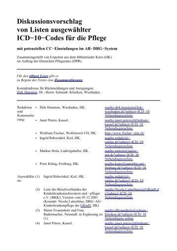 Diskussionsvorschlag von Listen ausgewählter ICD−10−Codes für ...