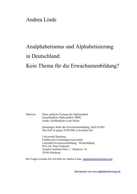 Andrea Linde Analphabetismus und Alphabetisierung ... - Alpha Archiv