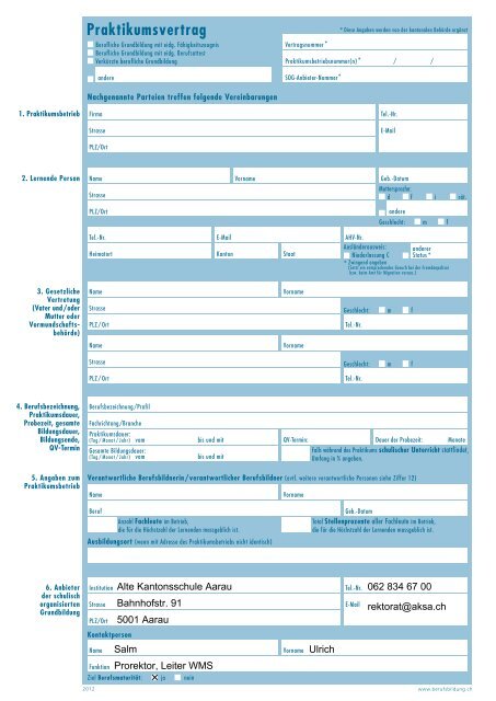 Praktikumsvertrag - Alte Kantonsschule Aarau