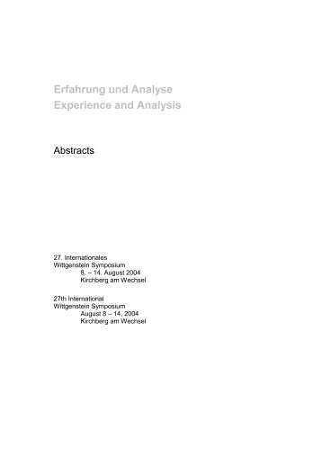 Erfahrung und Analyse Experience and Analysis - Austrian Ludwig ...
