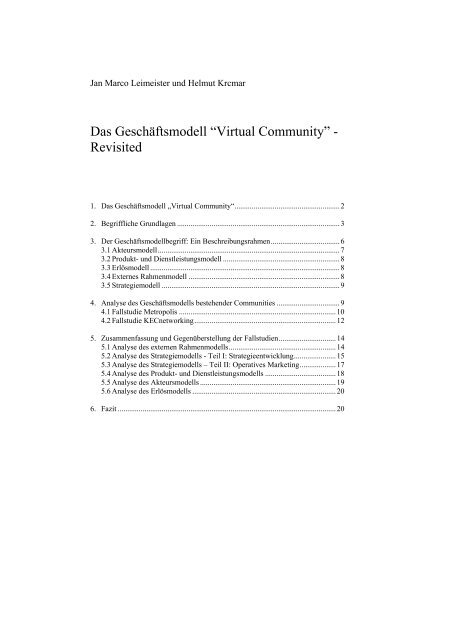 Das Geschäftsmodell “Virtual Community” - Revisited