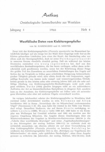 Westfälische Daten vom Kiebitzregenpfeifer. Anthus. Jg. 3. H. 4 (1966)