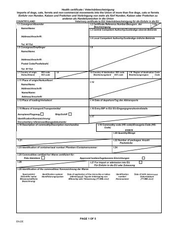 VETERINARY CERTIFICATE FOR ANIMAL PRODUCTS ... - aphis