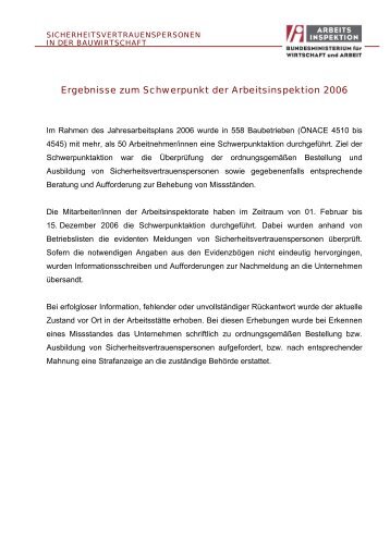 Sicherheitsvertrauenspersonen in der ... - Arbeitsinspektion