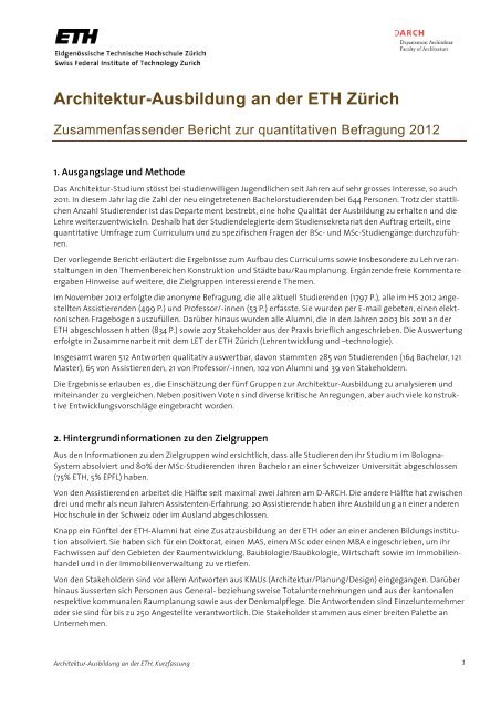 Zusammenfassender Bericht Architektur-Ausbildung an der ETH ...