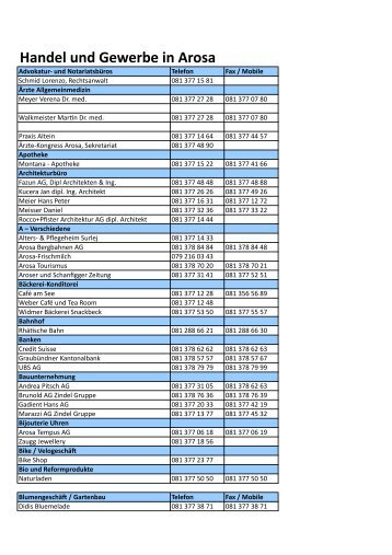 Liste Handel-&Gewerbebetriebe Arosa