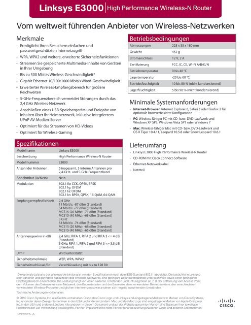 Linksys E3000 Datasheet - Arp