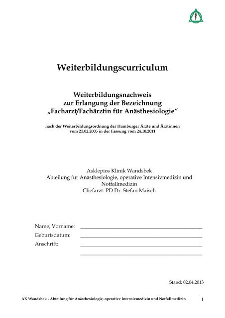 Weiterbildungscurriculum - Asklepios