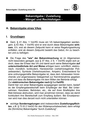 Bekanntgabe / Zustellung - Mängel und Rechtsfolgen -