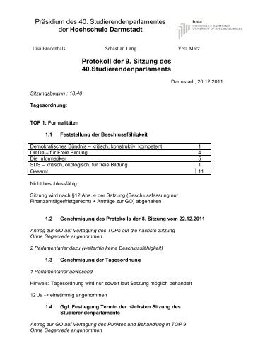 Präsidium des 40. Studierendenparlamentes der Hochschule ...