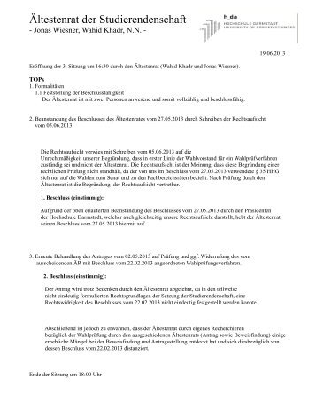 Protokoll vom 19.06.2013 - AStA Hochschule Darmstadt