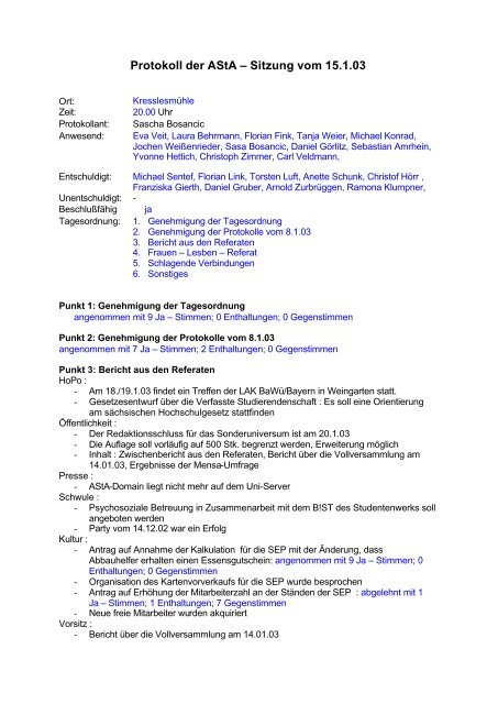 Protokoll vom 15.1.03 - AStA