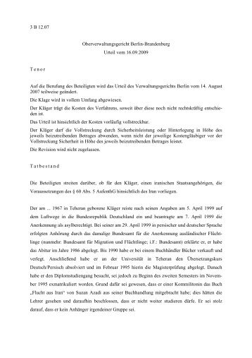 3 B 12.07 Oberverwaltungsgericht Berlin-Brandenburg ... - Asyl.net