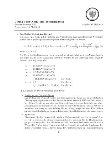 Übung 3 zur Kern- und Teilchenphysik