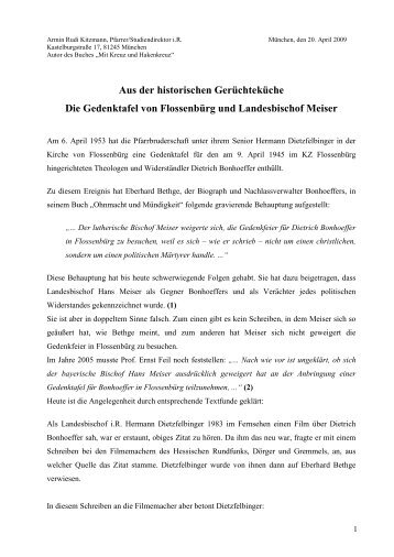 Die Gedenktafel von Flossenbürg und Landesbischof Meiser