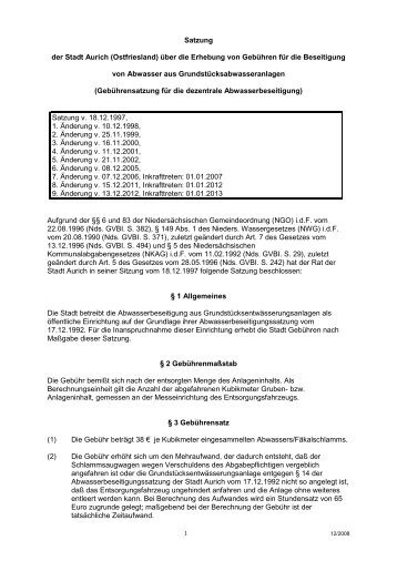 Satzung der Stadt Aurich (Ostfriesland) über die Erhebung von ...