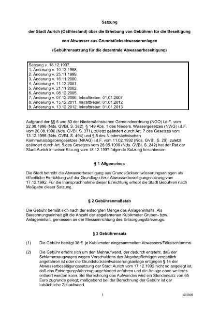 Satzung der Stadt Aurich (Ostfriesland) über die Erhebung von ...