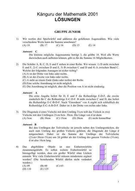 Känguru der Mathematik 2001 LÖSUNGEN - Austromath