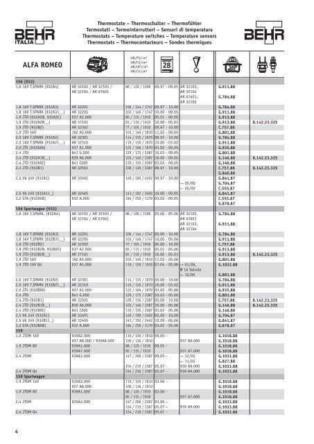 Thermostate – Thermoschalter – Thermofühler ... - Auto Total