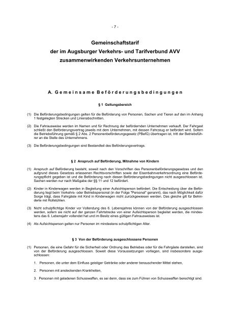 Gemeinschaftstarif - AVV Augsburger Verkehrsverbund