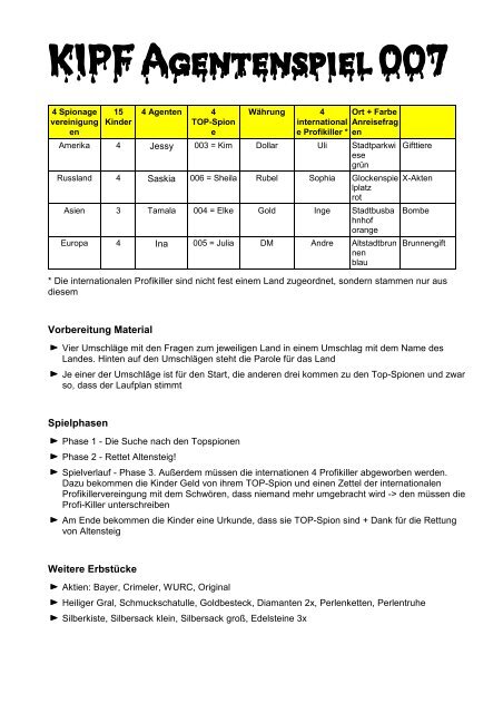 Spielunterlagen AGENTENSPIEL - Awo-le.de