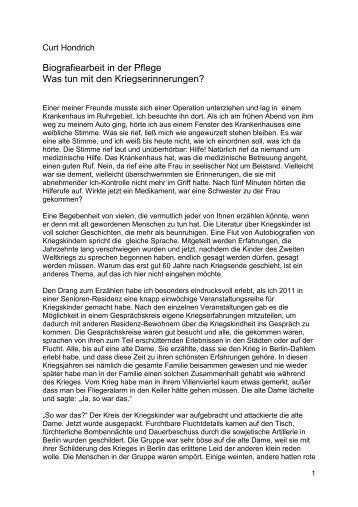 Biografiearbeit in der Pflege Was tun mit den Kriegserinnerungen?