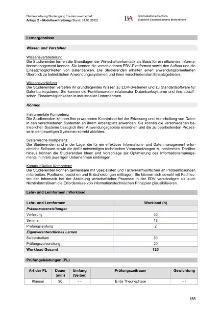 Modulhandbuch - Staatliche Studienakademie Breitenbrunn