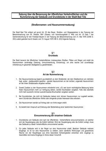 Straßennamen- und Hausnummernsatzung - Bad Tölz