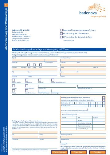 Formular zur Inbetriebsetzung einer Wasseranlage - badenova AG ...