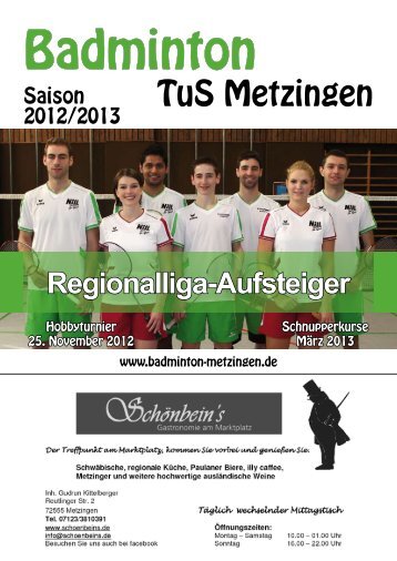 Tus-Metzinger Saisonheft 12/13 - Badminton in Metzingen