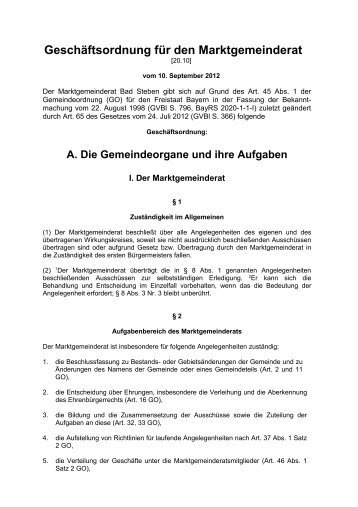 20.10: Geschäftsordnung für den Marktgemeinderat - in Bad Steben