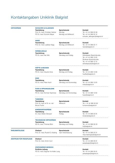 UPDATE September 2012 - Uniklinik Balgrist