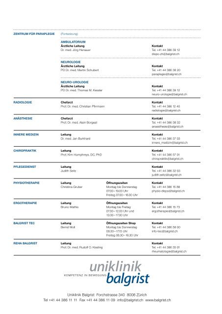 UPDATE September 2012 - Uniklinik Balgrist