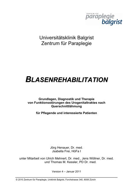 BLASENREHABILITATION - Uniklinik Balgrist